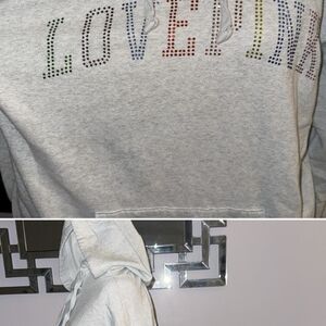PINK Victoria's Secret Gray Hoodie with Multicolor 'LOVE PINK'
